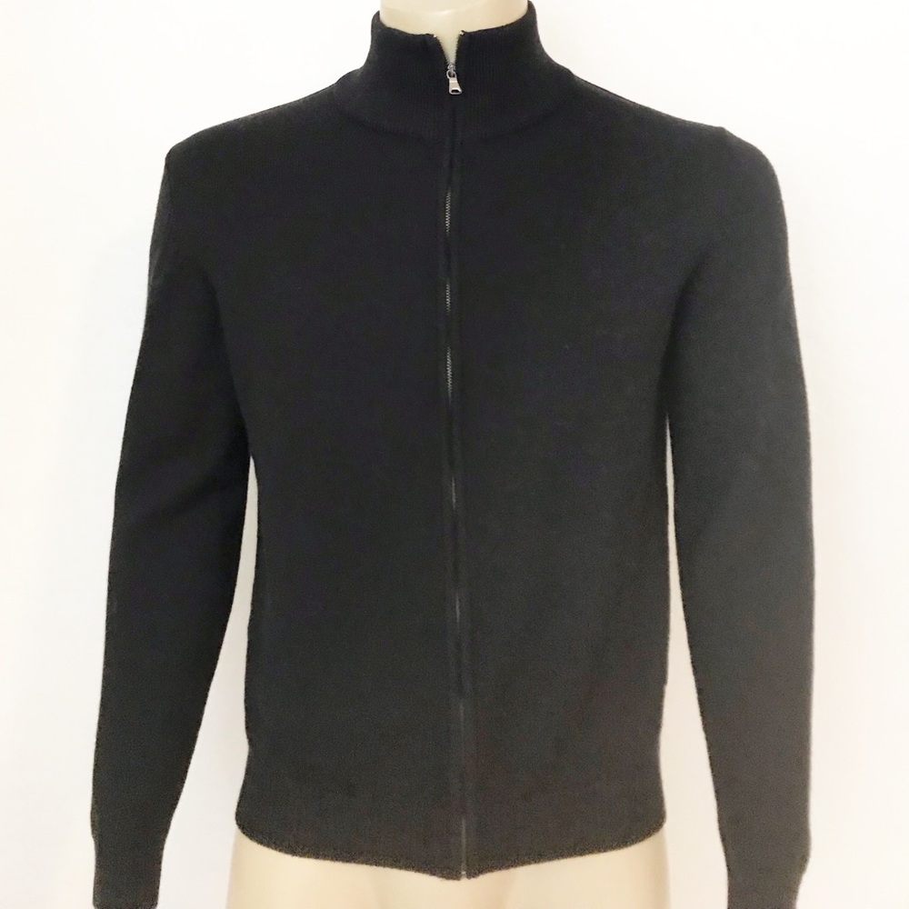 Hugo Boss black virgin wool blend zip up sweater